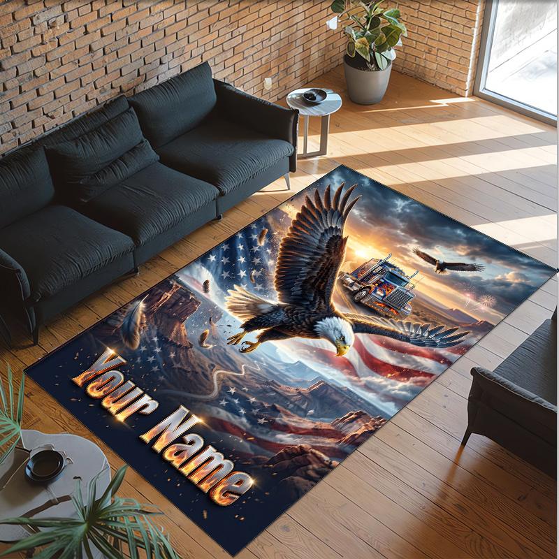 American Patriotic Theme Crystal Velvet Rug Personalized Custom Name Text Soft Floor Mat Home Decor