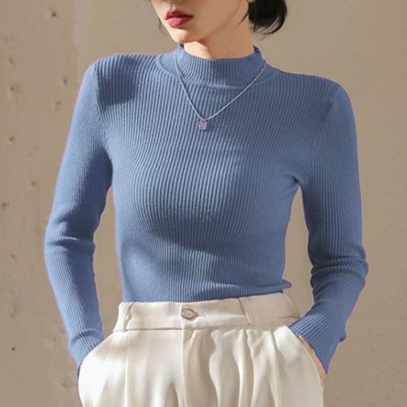 Women's Autumn Winter Turtleneck Sweater Short Length Long Sleeve Knitted Base Layer Slim Fit Pullover Top