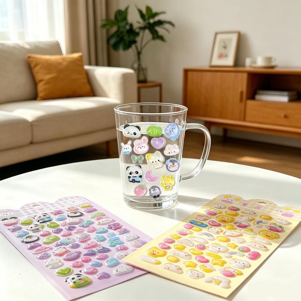 New Solid Sticker 3D Decorative Stickers with Shiny Perfect for and A Cute and Genuine Gift for Girls and 6-Sheet Set Glitter, Finish, Planners,