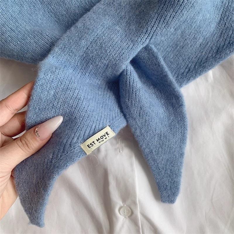Solid Color Triangular Scarf Women Korean British Niche Small Shawl Triangle Scarf Warm Knitted Headscarf Gift Warm Neck