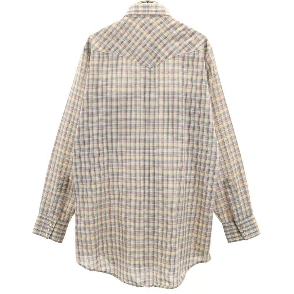 Lee 80s Made In USA Vintage Check Long Sleeve Western Shirt Beige Men's Used