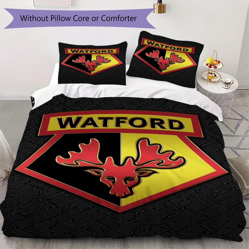 Watford FC Pattern Bedding Uilt Set Uilt Cover Pillowcase Home Decoration Birthday Gift (1 * Duvet Cover + 2 * Pillowcase Without Core)
