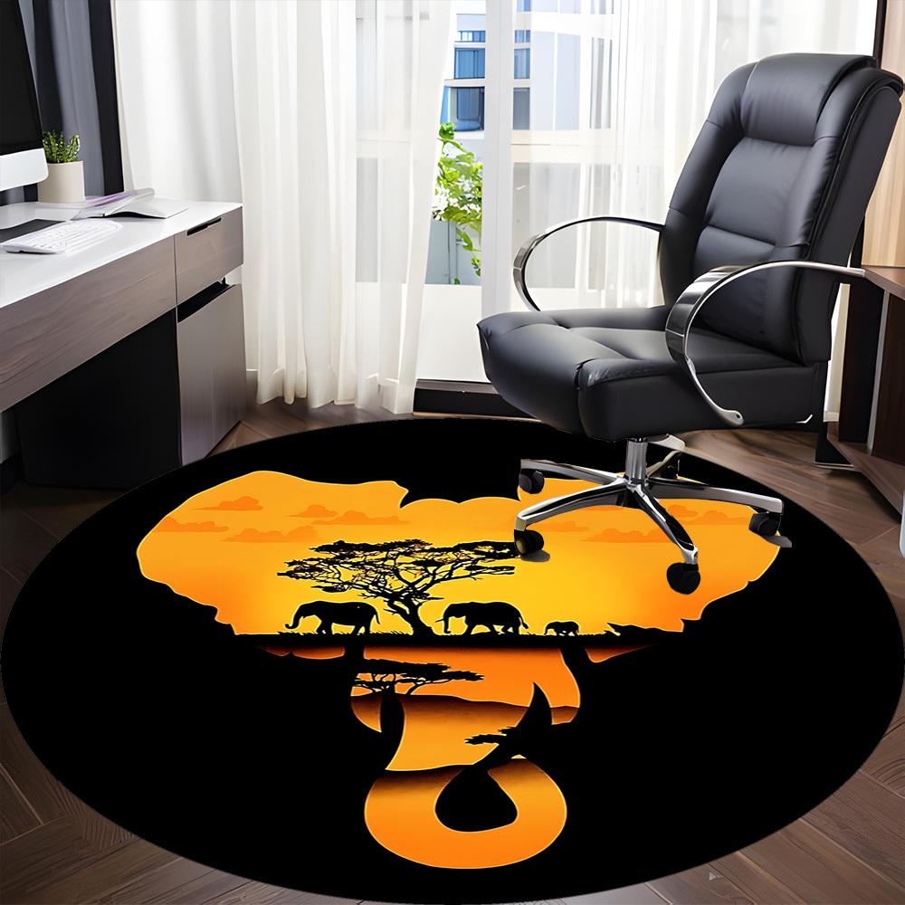 1pc African Safari Office Round Area Rug, Indoor Mat Suitable ForOffice, Under Office Chairs Bedroom Living Room Home Decor, D104