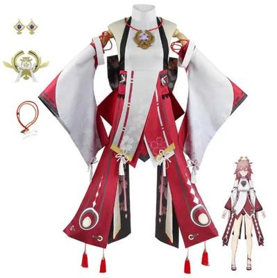 Yae Miko Disfraz de Cosplay Impacto Uniforme Peluca Cosplay Anime Estilo Chino Disfraces de Halloween para Mujeres Juego