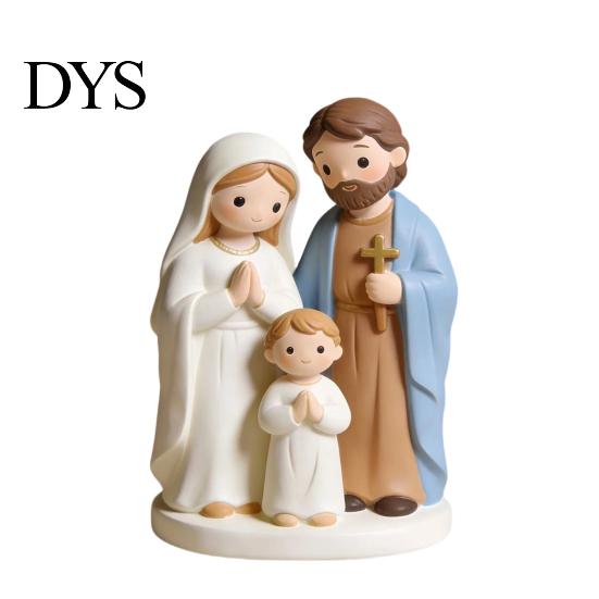 Hand Painted Nativity Decor Christmas Scene Figurine, Cartoon Manger Baby Jesus Resin Craft Religious Blessing Gifts for Home, Creative Indoor Holiday