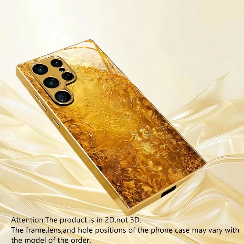 Gold-plated Tempered Glass Phone Case, Compatible Galaxy S26 S25 S24 S23 S22 Ultra Plus. Made Tempered Glass Gold Textured