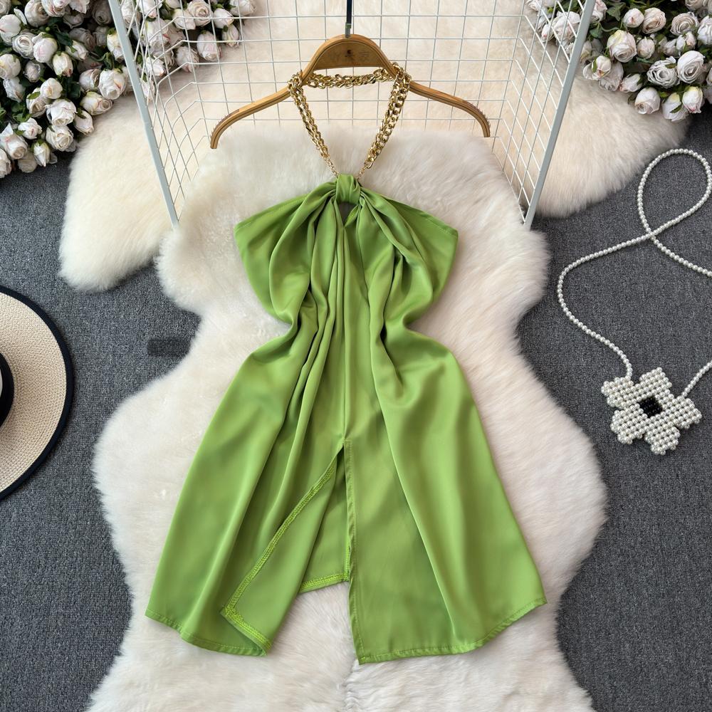 

Французский темперамент, милая и нежная рубашка без рукавов, женская необычная и уникальная летняя рубашка, свисающий воротник, топ без бретелек One Size зелёный