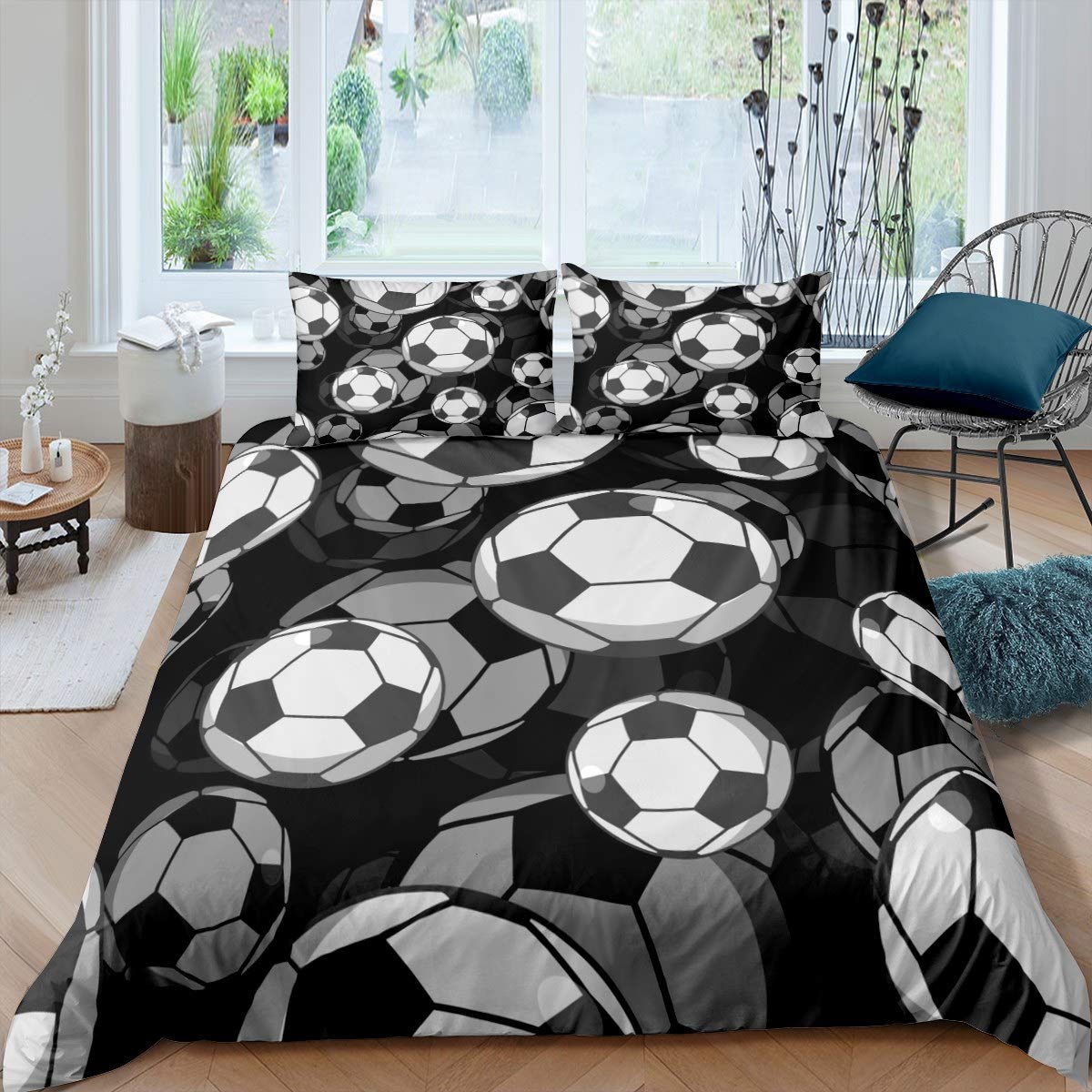 

Футбольный комплект пододеяльников с рисунком футбольного мяча Комплект постельного белья с спортивной тематикой Микрофибра Цветной гранж-стиль Двуспальное одеяло King EU single(135x200cm)