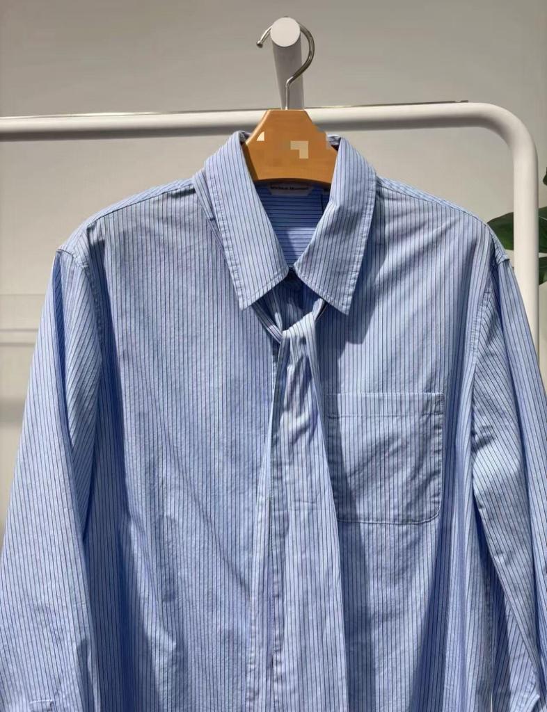 Ladies' Spring/Autumn Wheat Stripe Long Sleeve Cotton Shirt with Fashion Ribbon