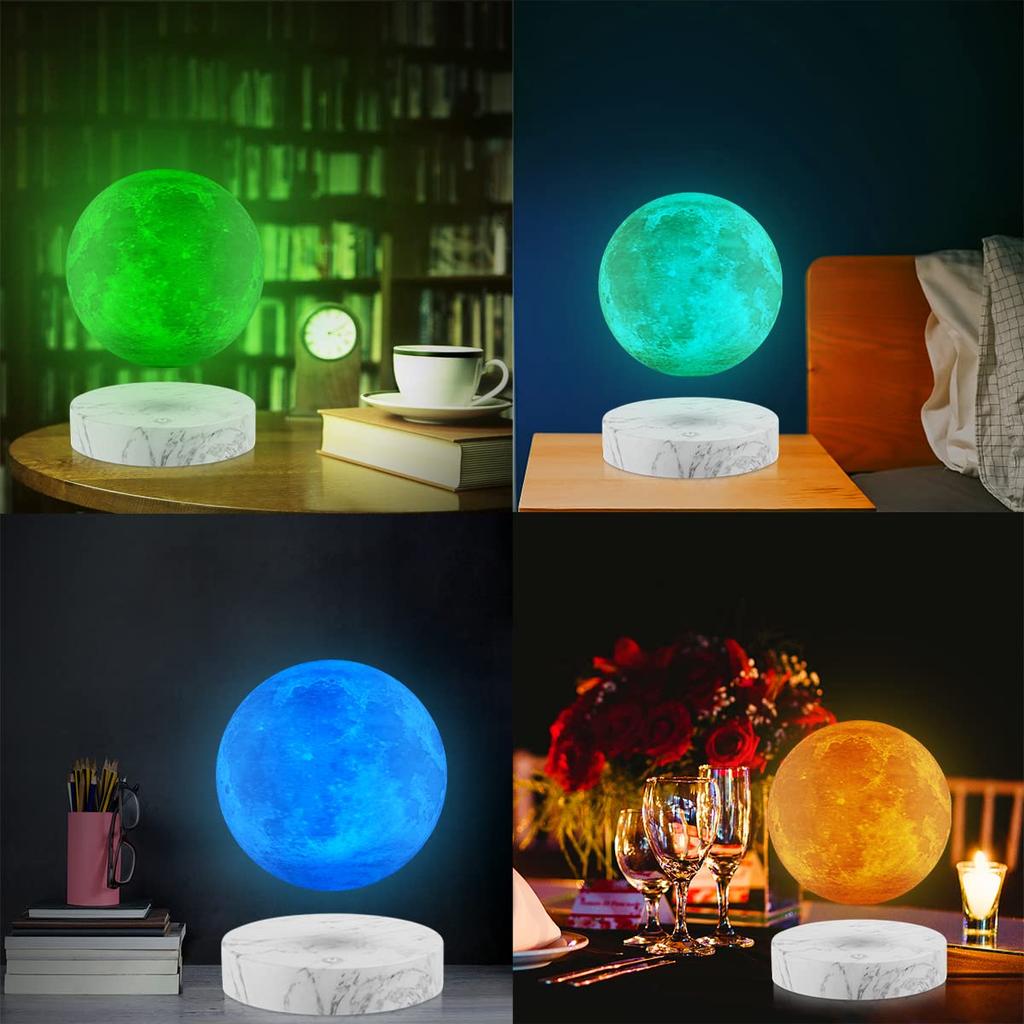 Floating Moon Lamp - Rotating 3D Printed Moon Light with 16 LED Lighting Modes, Magnetic Floating Night Light, Unique Gift for Christmas, Room Decor