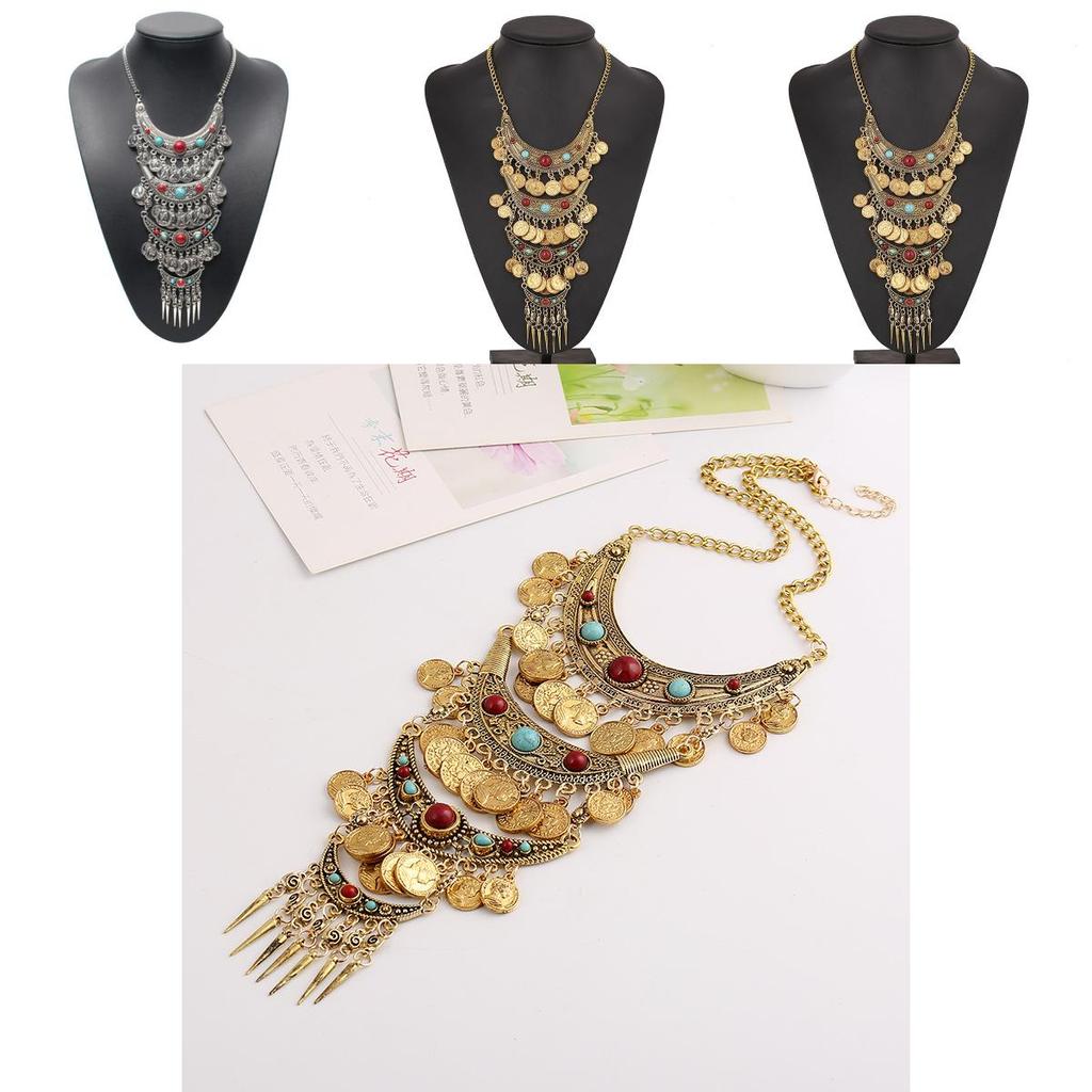 Ethnic Bohemian Turquoise Necklace With Alloy Geometric Pendant For Women