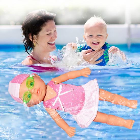 

Swimmer Doll for Pool Bathtub Waterproof Electric Swimming Baby Doll with Rotating Head Removable Swimsuit Water Fun Partner 1pc