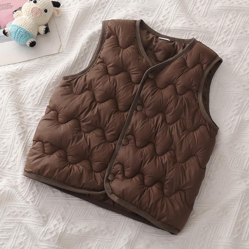 Children's Down Cotton Vest Boys' and Girls' Thick Autumn and Winter Warm Shoulder Medium and Young Children's Solid Color Vest Jacket