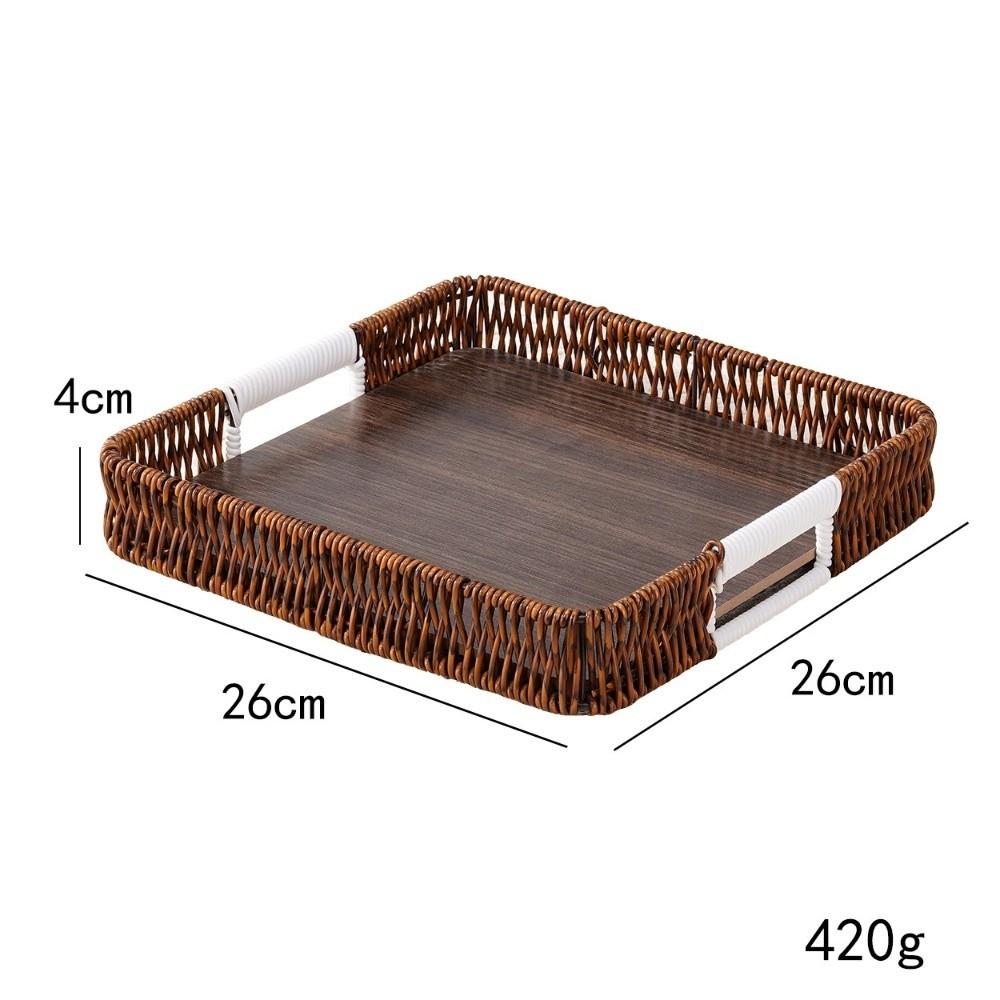 Handwoven Wicker Serving Tray Woven Handheld Plastic Rattan Storage Tray  Kitchen Storage