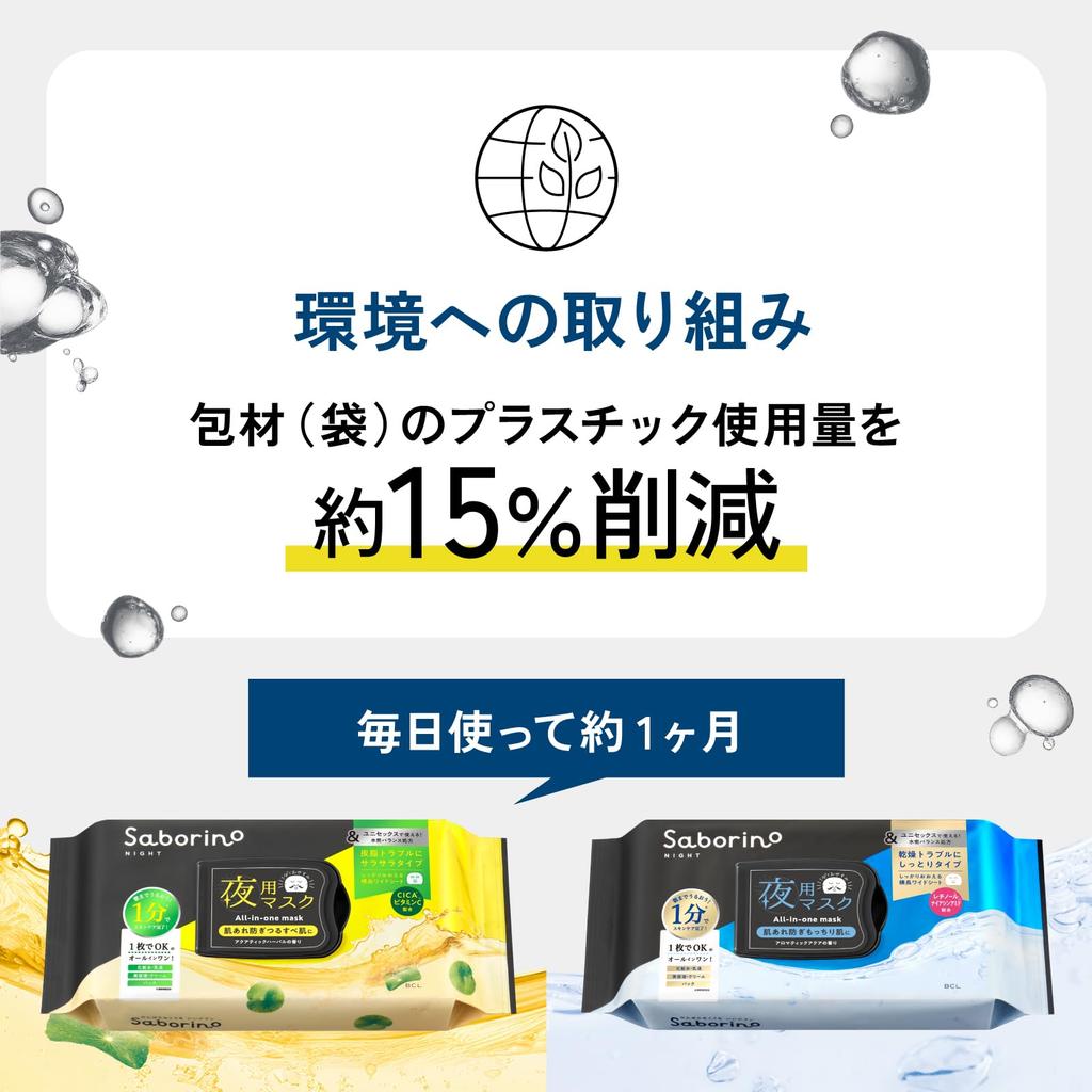 Saborino Otsukaresa Mask Large Capacity Face Sheet Nighttime Nighttime Use & Black, Smooth, 32-Count, Mask, Mask, Mask, Unisex, Time-Saving,