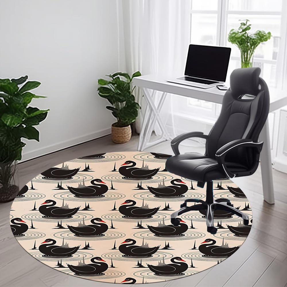 1pc Swan Lake Pattern Office Round Area Rug, Indoor Mat Suitable ForOffice, Under Office Chairs Bedroom Living Room Home Decor, Room Decot045