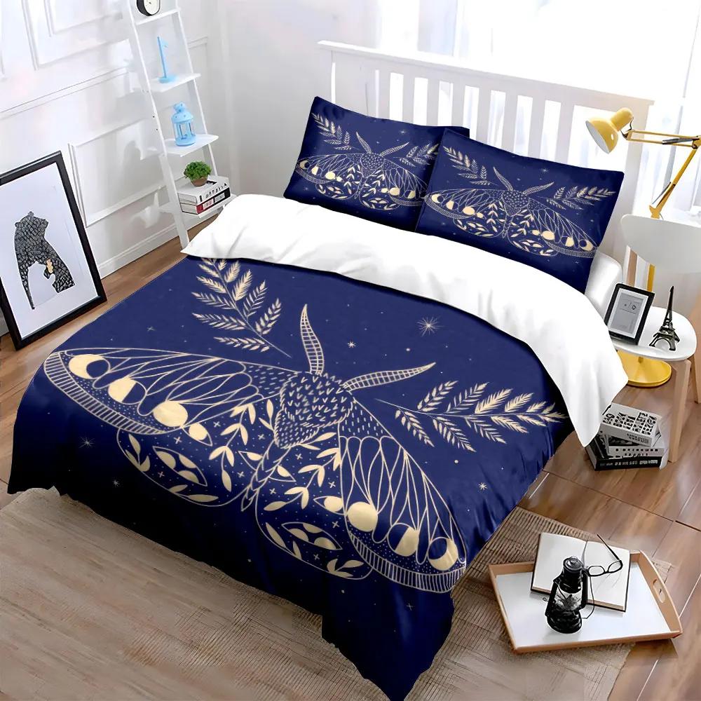 Florale Motten Kunst Dekor Set Bettwäsche Set mit 1 Bettbezug 2 Kissenbezügen Einzel Doppel King Queen Geschenk