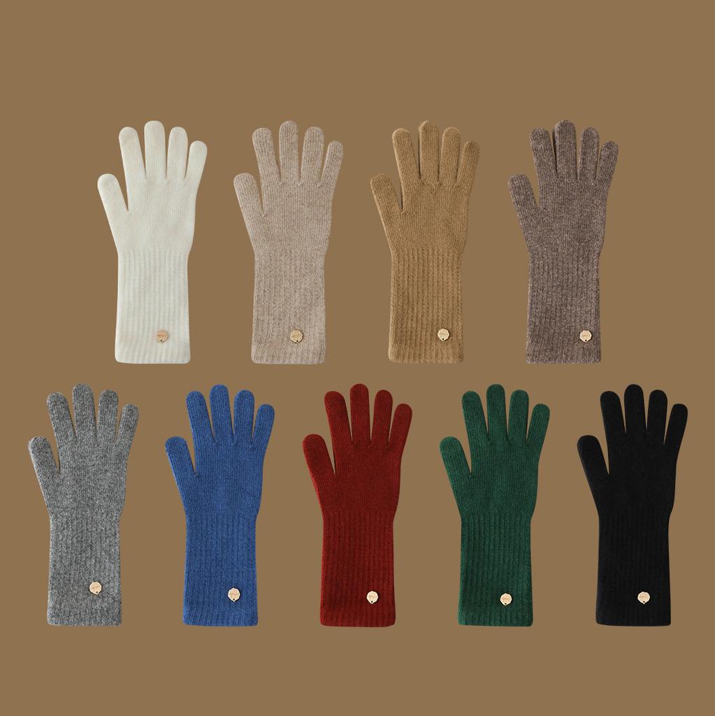 Outdoor Windproof Long Wrist Protecting Knitted Gloves with Wool  Warm Fingertips and Touch Screen for Girls