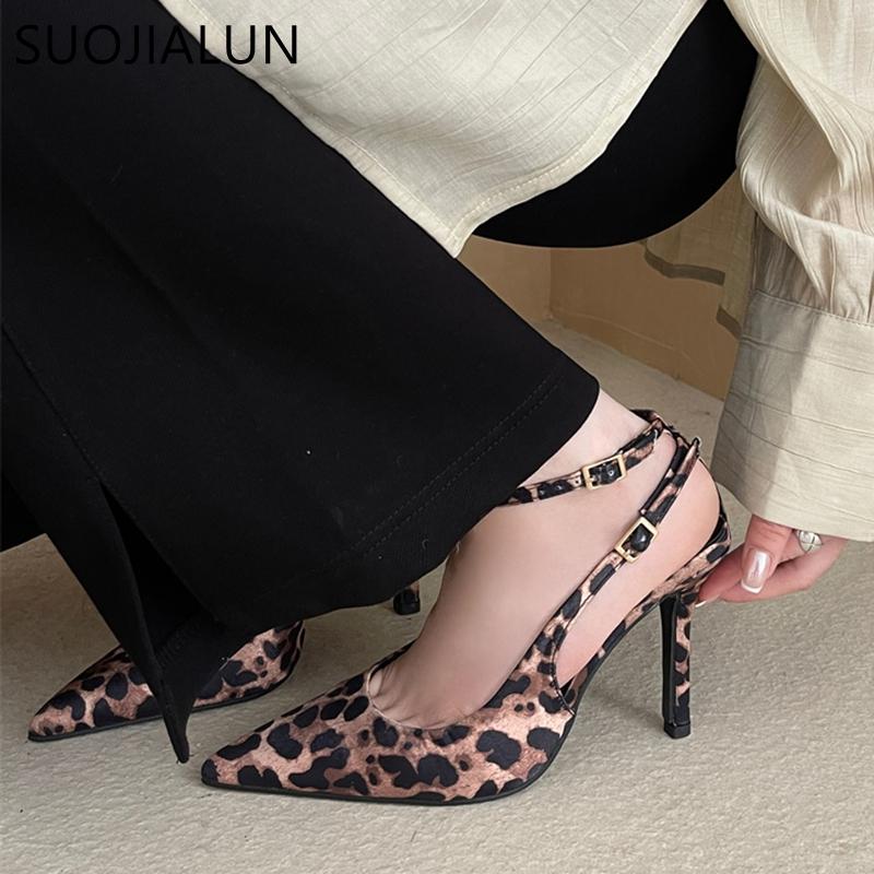 Fashion SUOJIALUN 2025 Spring New Brand Women Sandal Fashion Ankle Strap Ladies Elegant Slingback Shoes Thin High Heel Pointed Toe Pumps