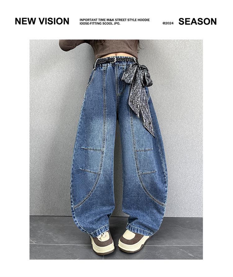 Autumn 2025 Girls' Wide-Leg Scimitar Jeans - Casual Long Pants for Kids