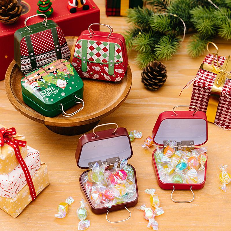 Santa Claus Tinplate Candy Box Cute Handbag Shape Candy Box Kids Gifts Small Tin Box Cookie Gift Box For Christmas Decoration