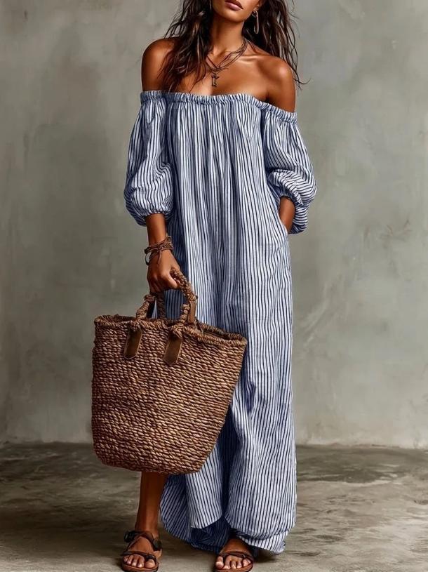 Elegant One-Shoulder Striped Summer Dress for Women