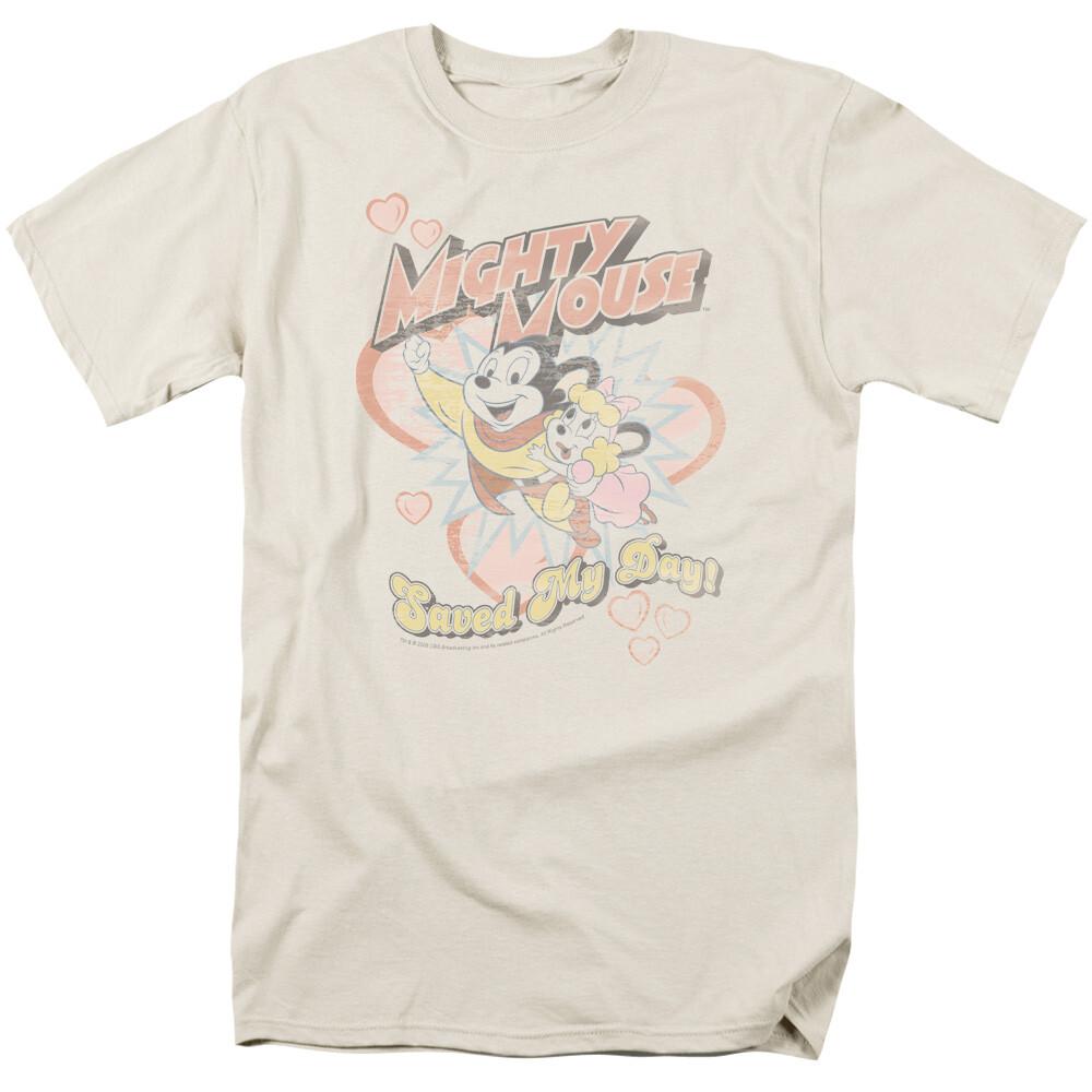 26 Mighty Mouse Saved My Day T Shirt Mens Licensed Cartoon Merchandise Cream Unisex T-Shirt L