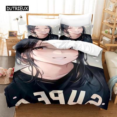 Zestaw pościeli Anime Girl Zestaw poszwy na kołdrę Pościel 3D Druk cyfrowy Pościel Rozmiar Queen Zestaw pościeli Projekt mody