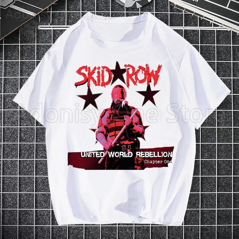 Skid Row Tryckt T-shirt Herr Retro Tvättade Toppar T-shirts Harajuku T-shirt Streetwear Hip Hop Herr T-shirts