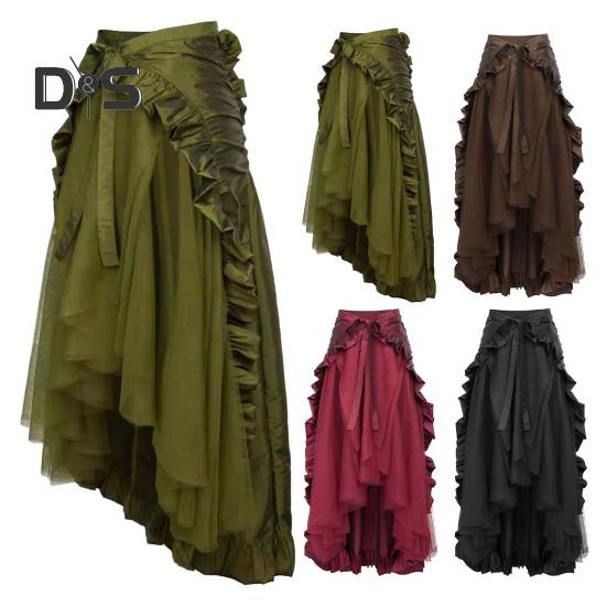 Damen Halloween Rock Cosplay Unregelmäßiger Rüschensaum Schnürung Hohe Taille Mesh Patchwork Steampunk Viktorianisch Performance Rollenspiel Fotografie Tanzen