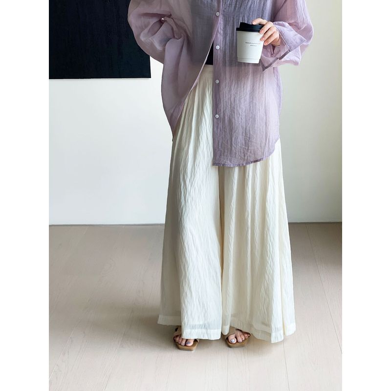 

New Life Floating Pants Cool Temperament Texture Wrinkle Culottes Women Big Trouser Legs Drape Elegant Trousers Women Meters apricot M