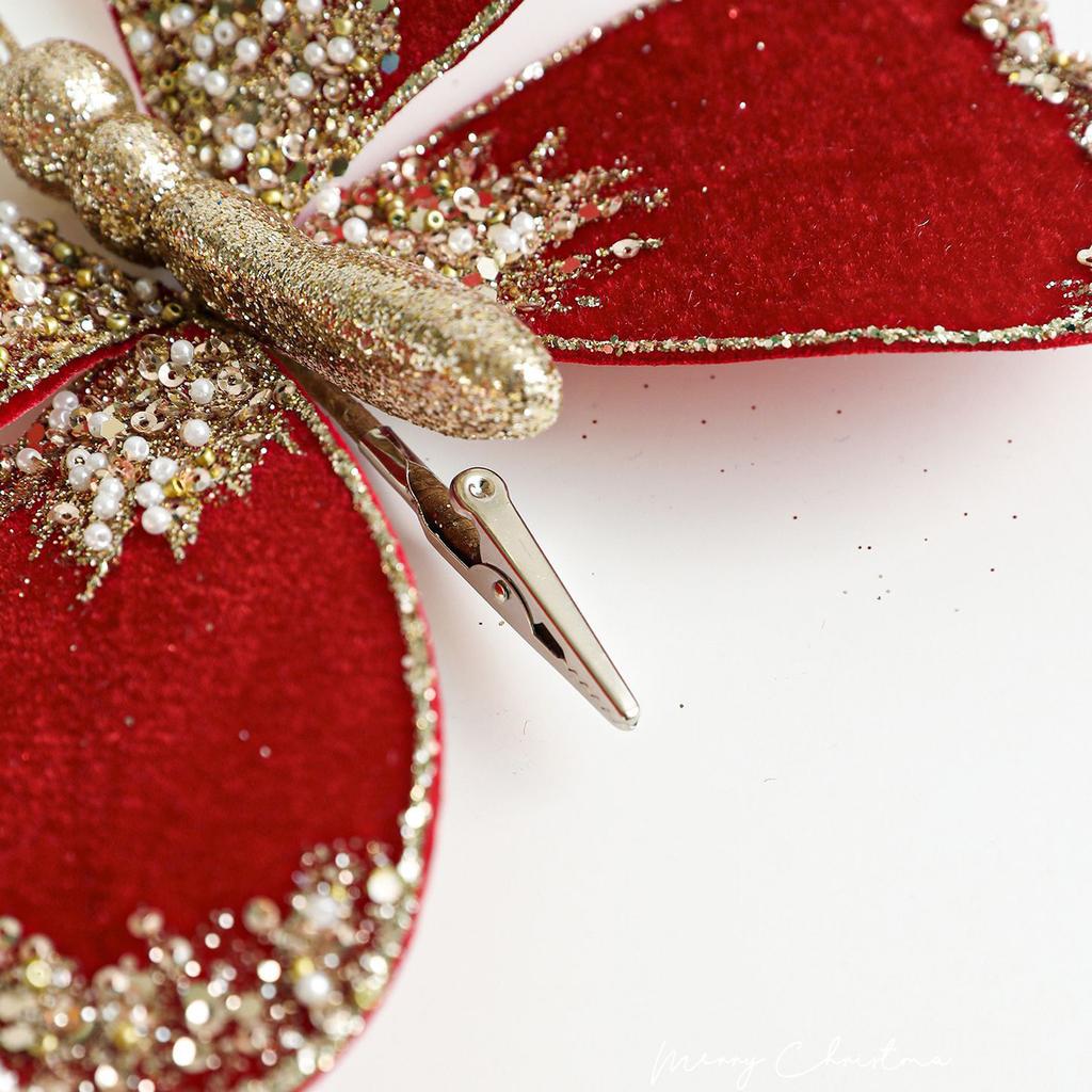 Fabric Simulation Bow Clip Velvet Powder Flocking Christmas Tree Decoration Scene Layout