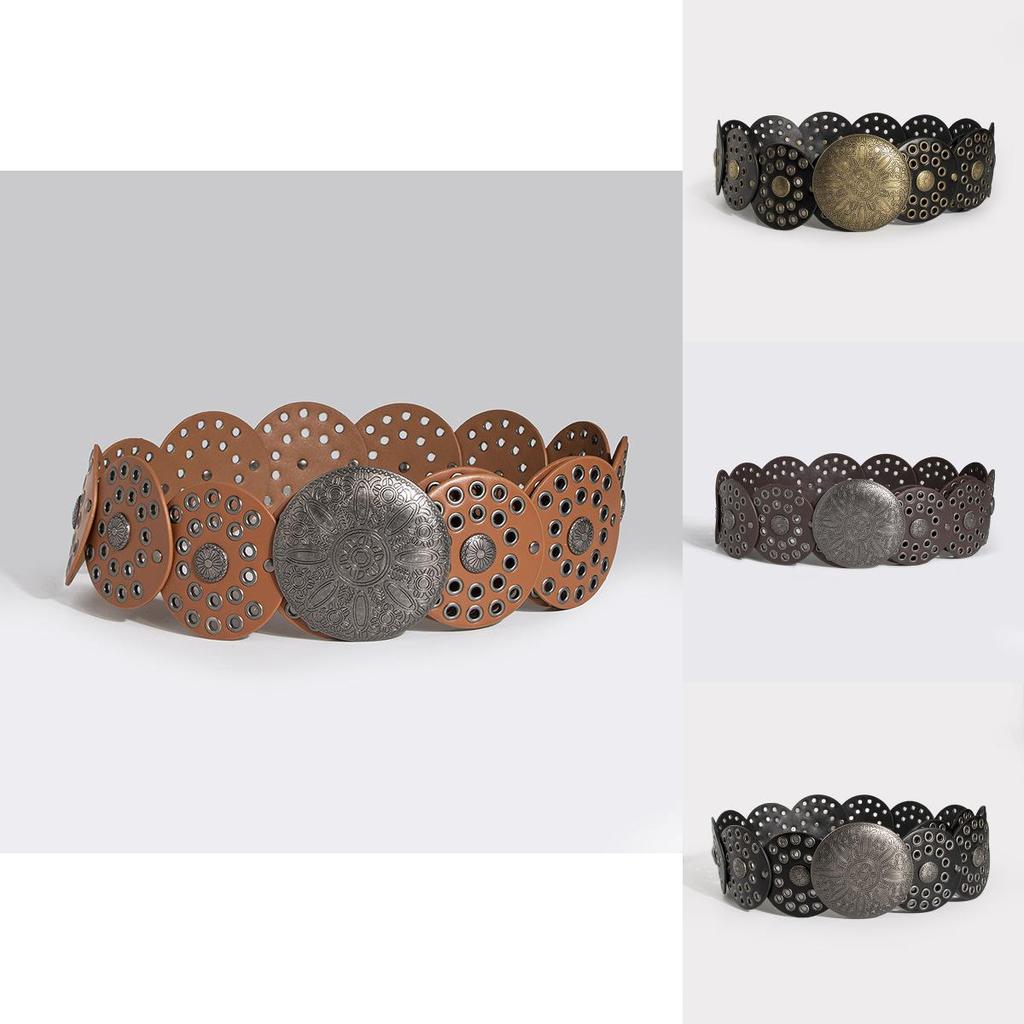 Breiter Vintage-Punk-Gürtel mit Nieten-Ösen-Beschlägen für modische Streetwear