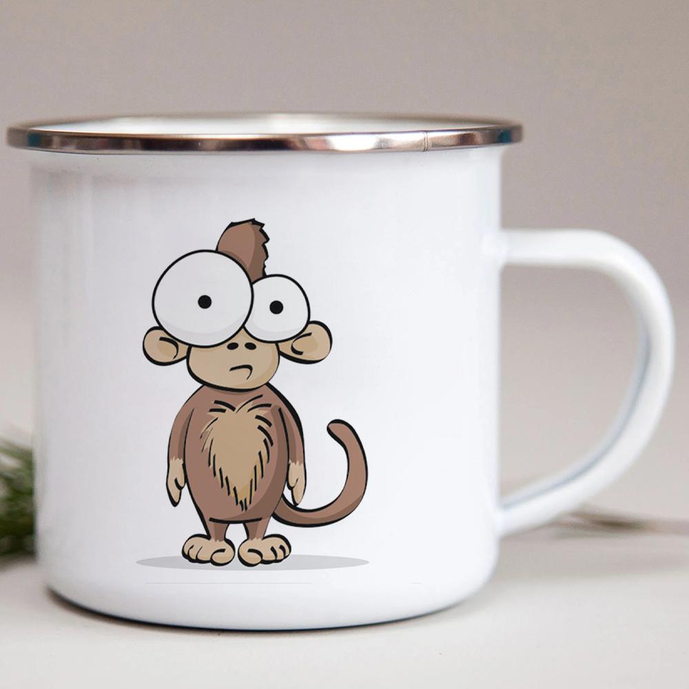 

Mug Cartoon Monkey Printed Enamel Cup Gift for Children Metal Cup Coffee Travel Mug Kawaii Wholesale Cups to Sublimate Drinkware 360ml