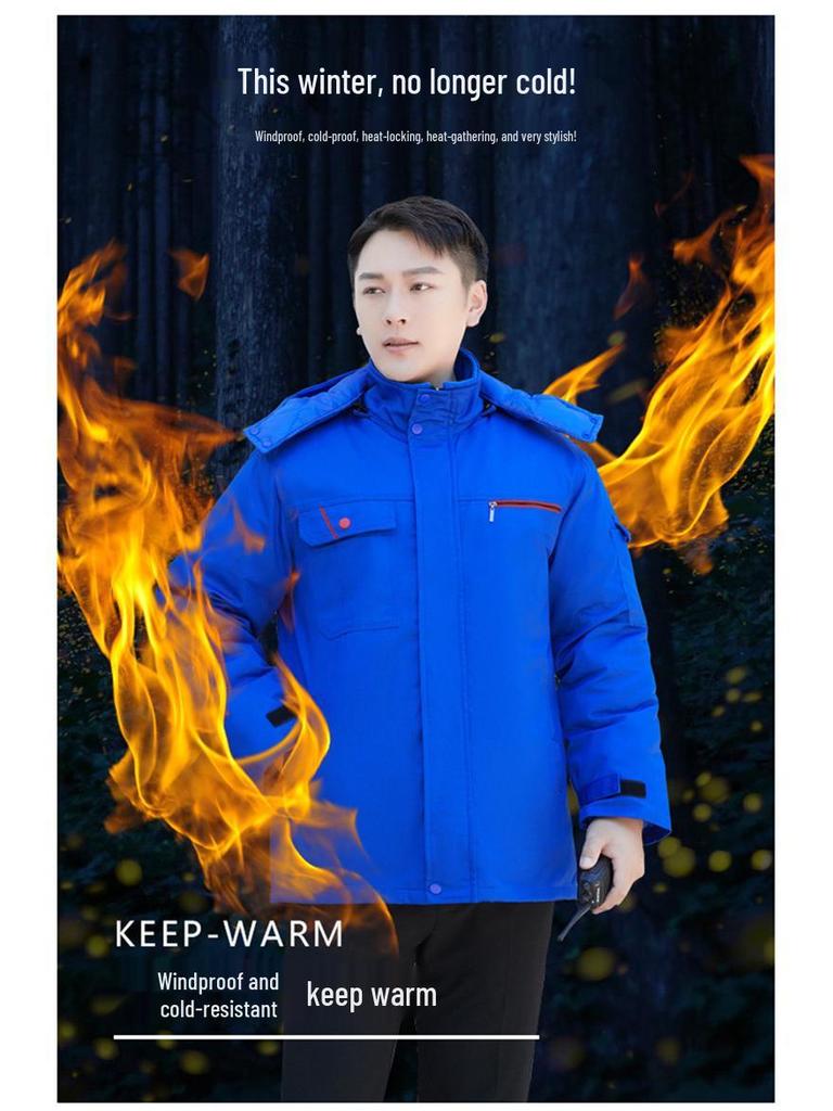 Autumn/Winter Cotton-Padded Workwear Jacket - Cold-Resistant, Embroidered Top for Outdoor and Cold Storage Protection.