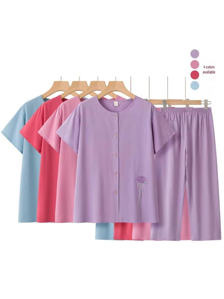 Granny Short Sleeve Summer Suit - Casual Two-Piece Set for Middle-Aged & Elderly Women