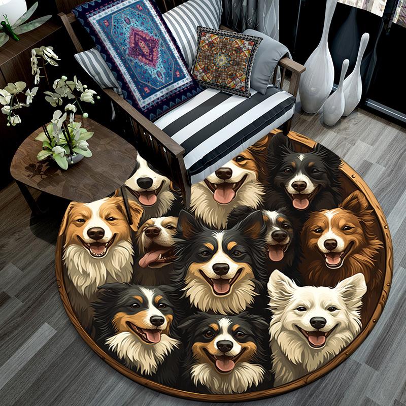 Border Collies Runder Teppich, Teppich für Wohnzimmer Schlafzimmer Sofa Spielzimmer Dekor, Rutschfeste Bodenmatte