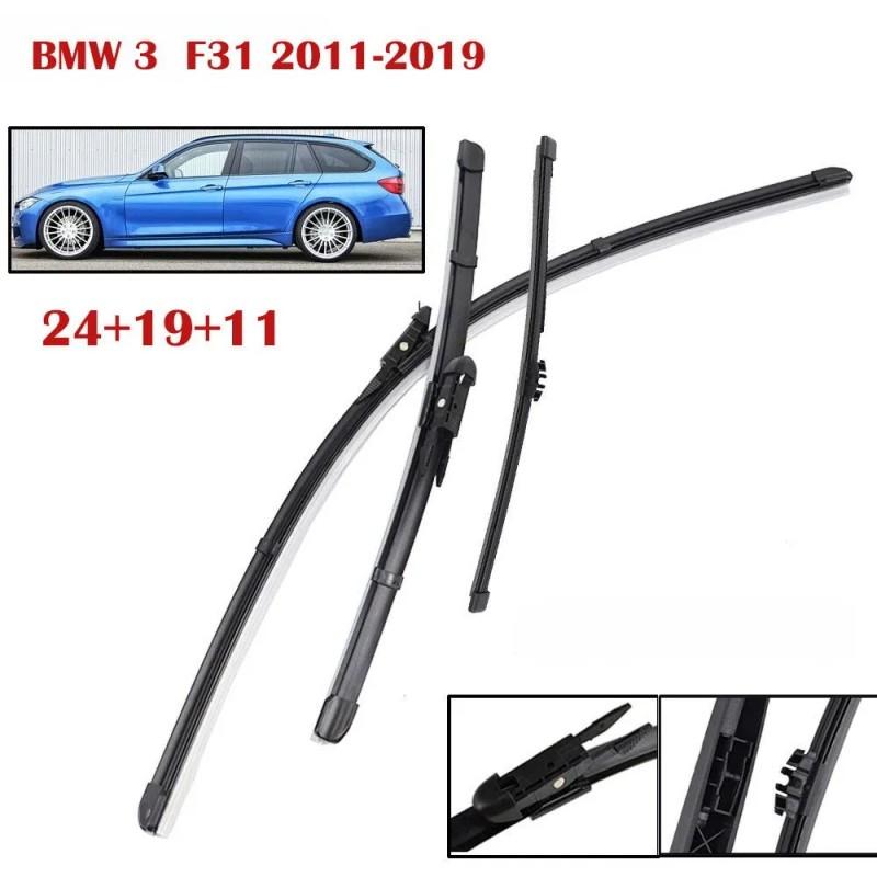 Front & Rear Windshield Wiper Blades Set 24"+19"+11" Push Button Connector for Station Wagon 2011-2019