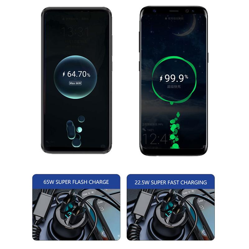 

P5X 110W Fast Charging Dual USB Digital Display Car Charger with 3-in-1 Cable