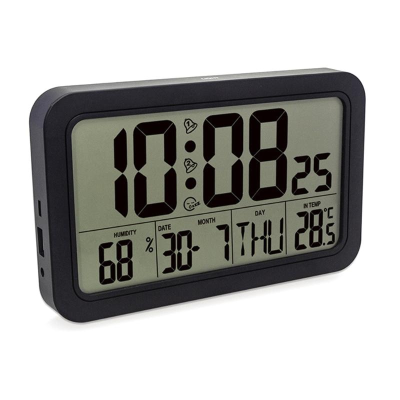 Alarm Clock Digital Wall Clocks with Date Week Indoor Temperature & Humidity Battery Operated Small Desk Clock