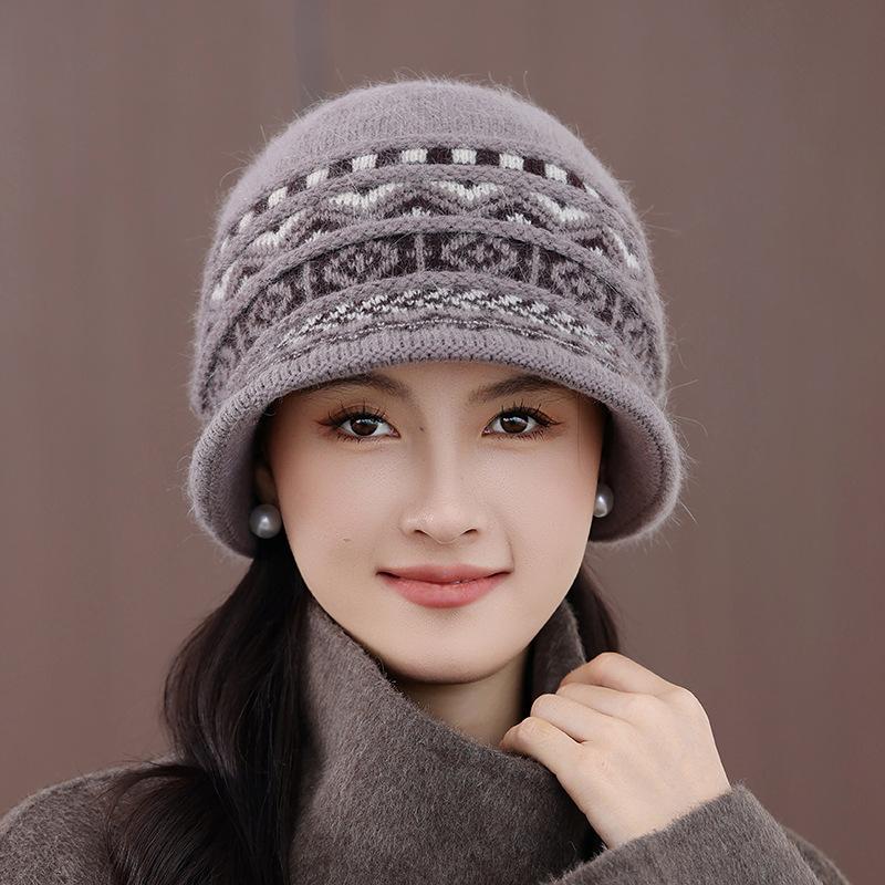 Womens Hat New Double Warm Rabbit Fur Hat Knitted Wool Hat In The Elderly Fisherman Hat