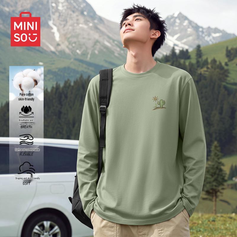 MINISO Men's Loose Fit Long Sleeve Round Neck T-Shirt
