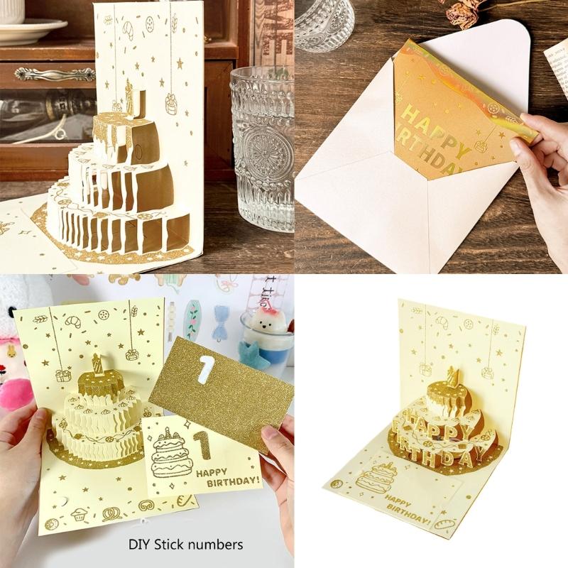 Happy Birthday Card 3D Cake Greeting Card Birthday Greeting Cards with Envelope for Women Men Kid Adult Anniversaries