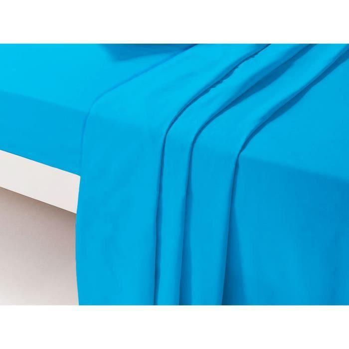 Drap Plat - DP135 - Bleu - 240 cm x 300 cm - 100% Coton - Lavable en machine à 60°