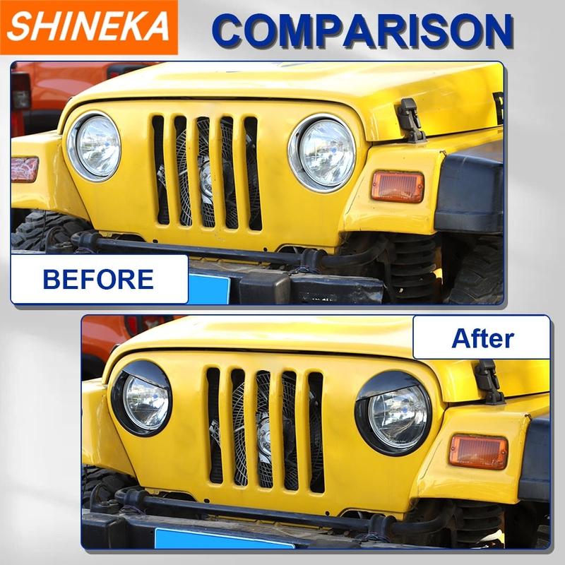 SHINEKA Car Front Headlight Lamp Decoration Cover for Jeep Wrangler TJ 1997 1998 1999 2000 2001 2002-2006 Exterior Accessories