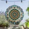 Metal Wind Spinner Autumn Flower Mandala Design in Teal Gold Brown for Garden Patio Balcony Decor All Season Outdoor Wind Chime