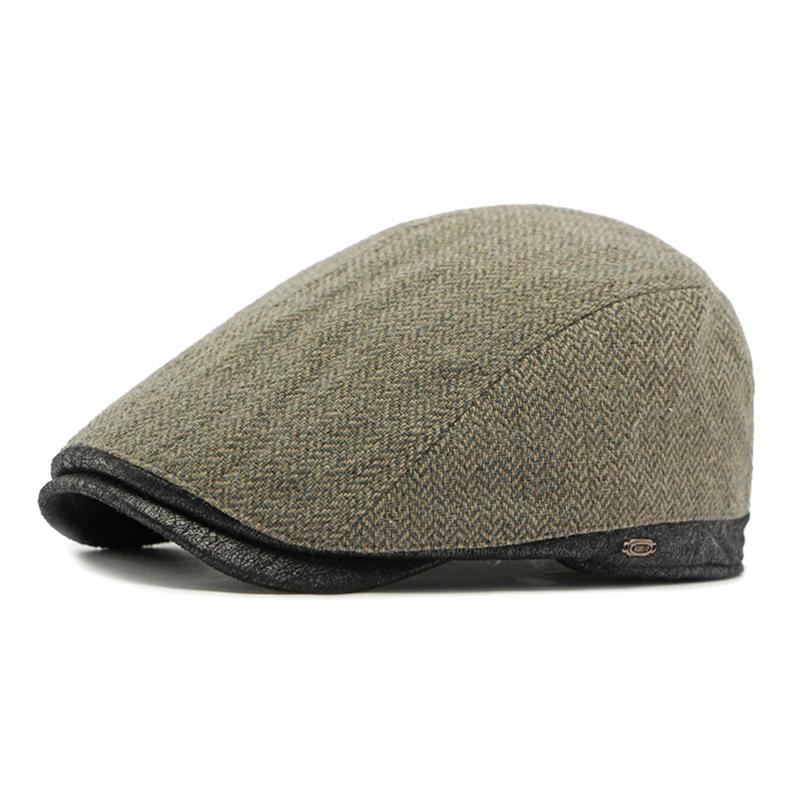 Autumn Winter Warm Hat Men's Beret British Retro Wool Forward Cap Peaked Cap