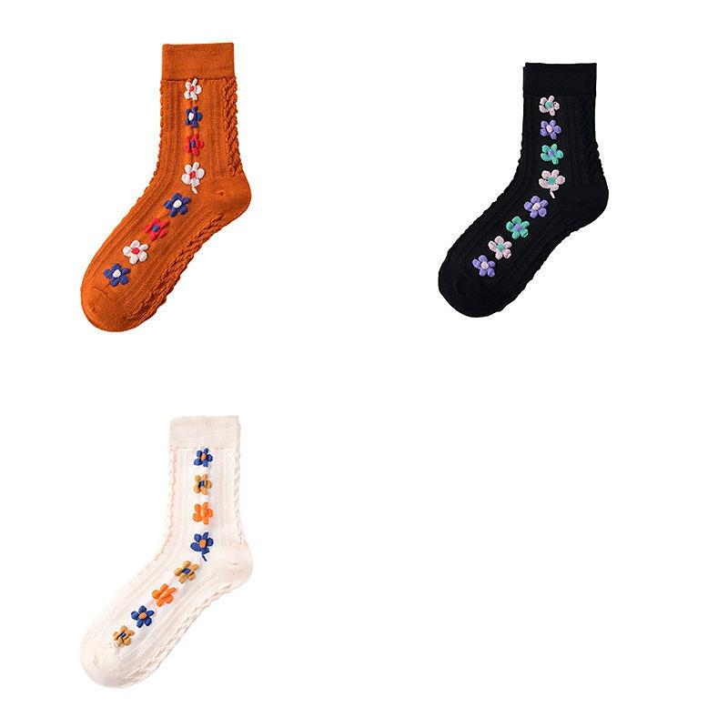 3/5pcs Spring Autumn Japanese Harajuku Woman Socks Cotton with Flowers Funny Socks Women Korean Style Kawaii Girls Calcetines Mujer