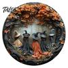 Custom Home Wall Decor Halloween Round Wooden Hanging Door Sign with 5 Witches, Decorative for Living Room Plaque Front Porch Yard Balcony Garden