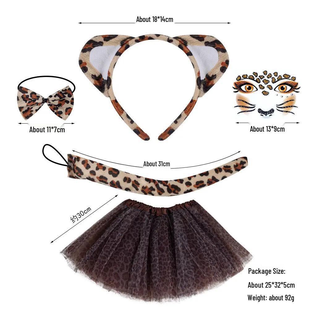 Set Maschera di Halloween per Bambini con Fascia Testa Testa di Leopardo e Orecchie da Gatto con Adesivi per il Viso